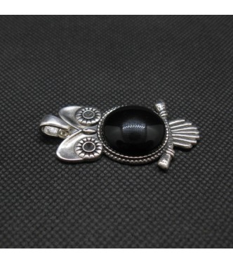 PE001468 Sterling Silver Pendant Owl Genuine Solid Hallmarked 925 With Natural Black Onyx